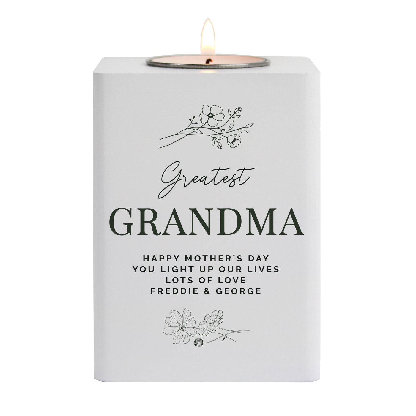 Personalised Floral White Wooden Tea light Holder - Shop Personalised Gifts