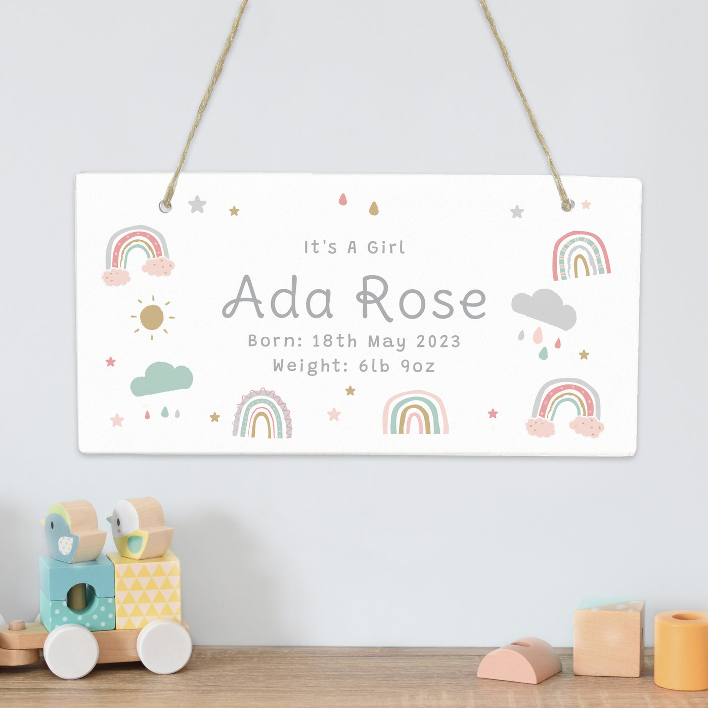 Personalised Rainbow Wooden Sign Hanging Decoration
