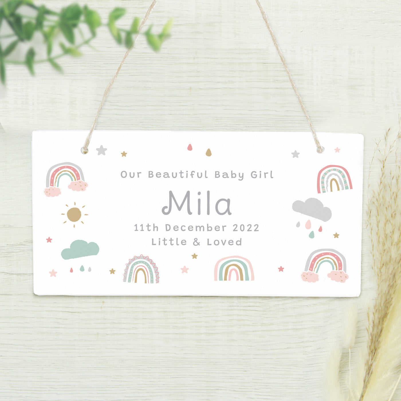 Personalised Rainbow Wooden Sign Hanging Decoration