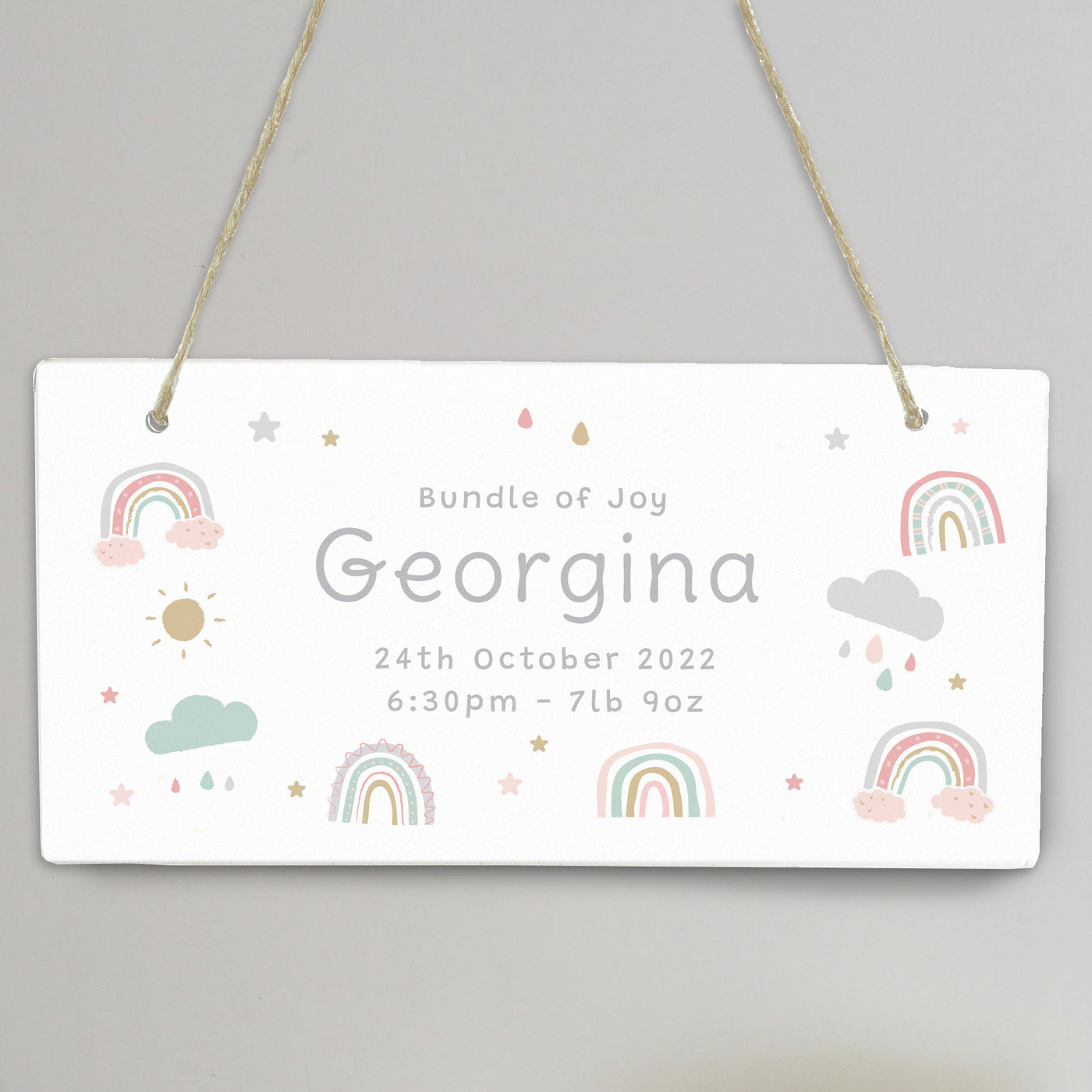 Personalised Rainbow Wooden Sign Hanging Decoration