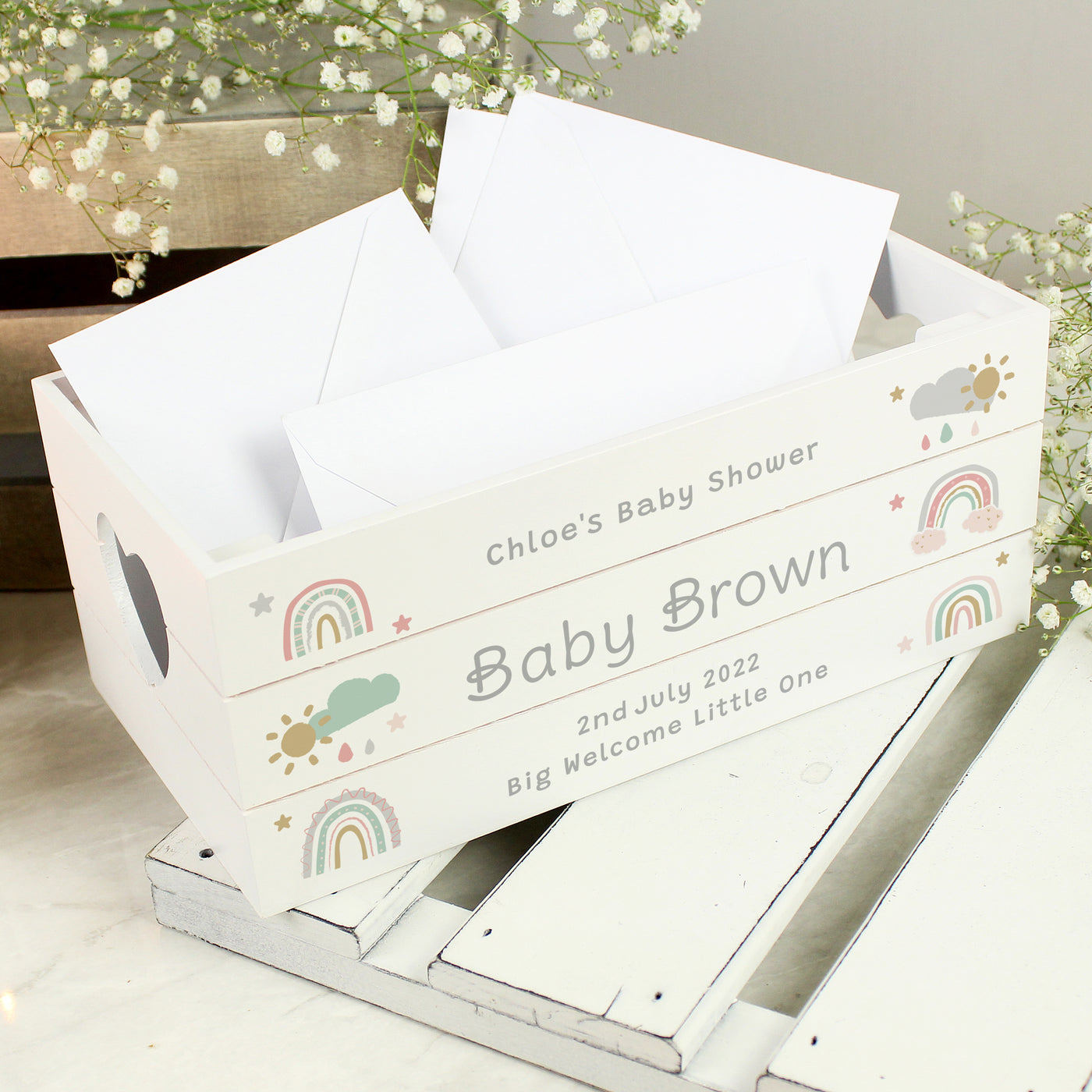 Personalised Rainbow White Wooden Crate