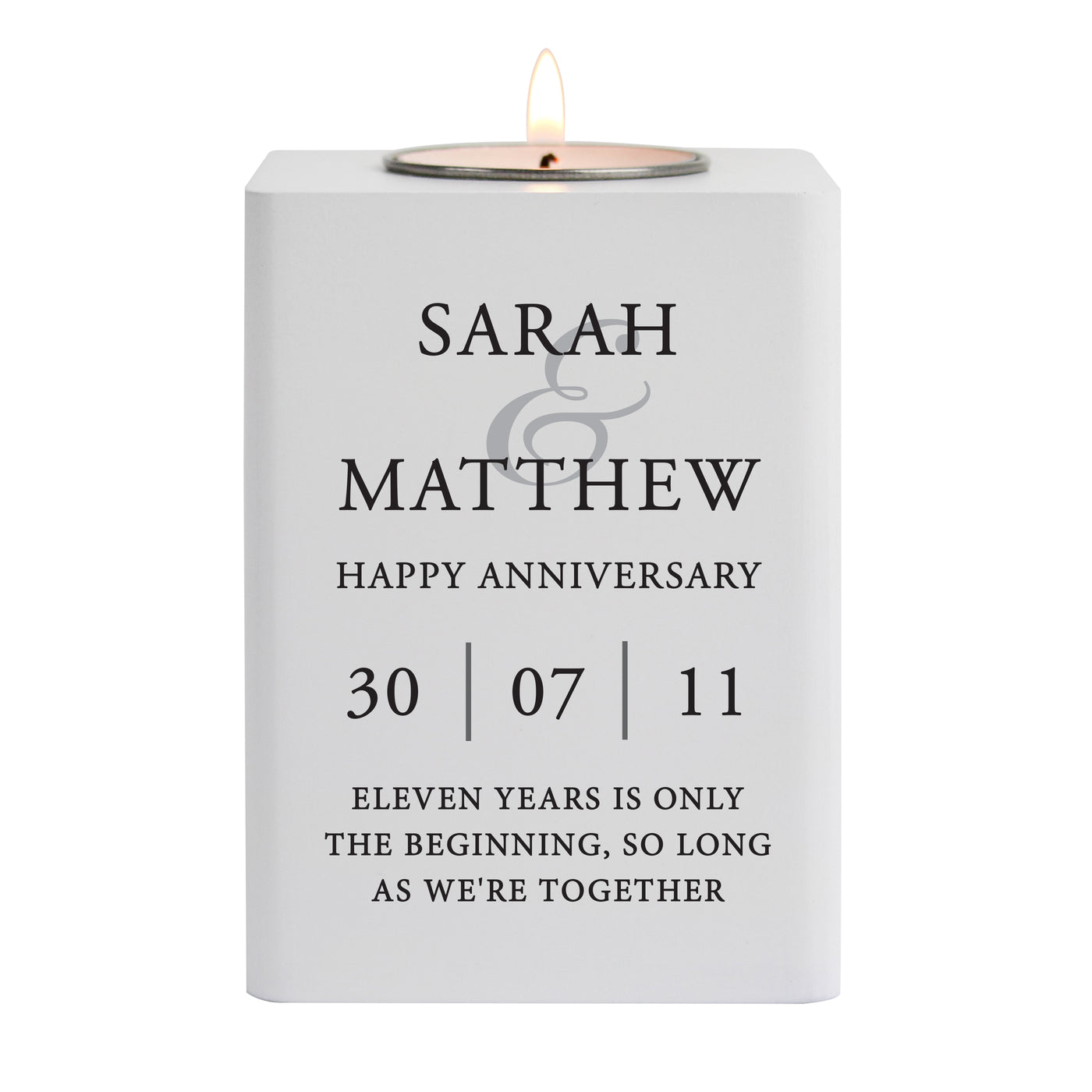 Personalised Couples White Wooden Tea light Candle Holder