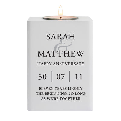 Personalised Couples White Wooden Tea light Candle Holder