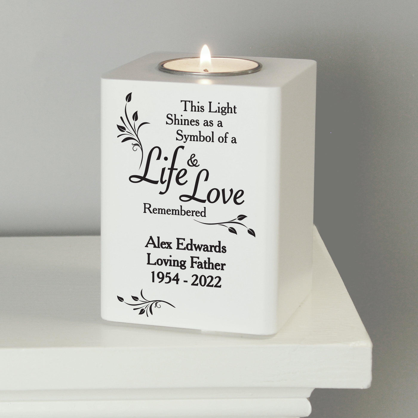 Personalised Life & Love White Wooden Tea Light Candle Holder - Shop Personalised Gifts
