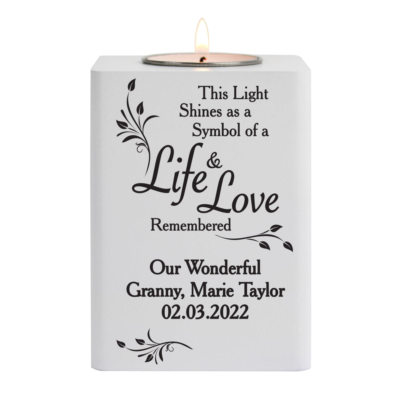 Personalised Life & Love White Wooden Tea Light Candle Holder - Shop Personalised Gifts