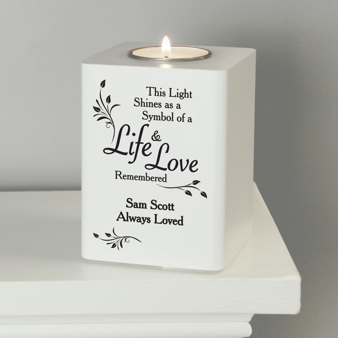 Personalised Life & Love White Wooden Tea Light Candle Holder - Shop Personalised Gifts