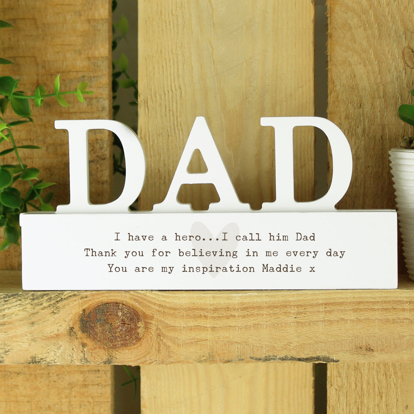 Personalised Free Text Heart Wooden Dad Ornament