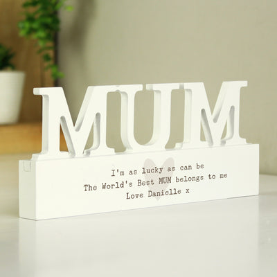 Personalised Free Text Heart Wooden Mum Ornament