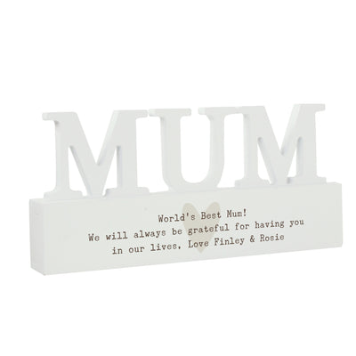 Personalised Free Text Heart Wooden Mum Ornament