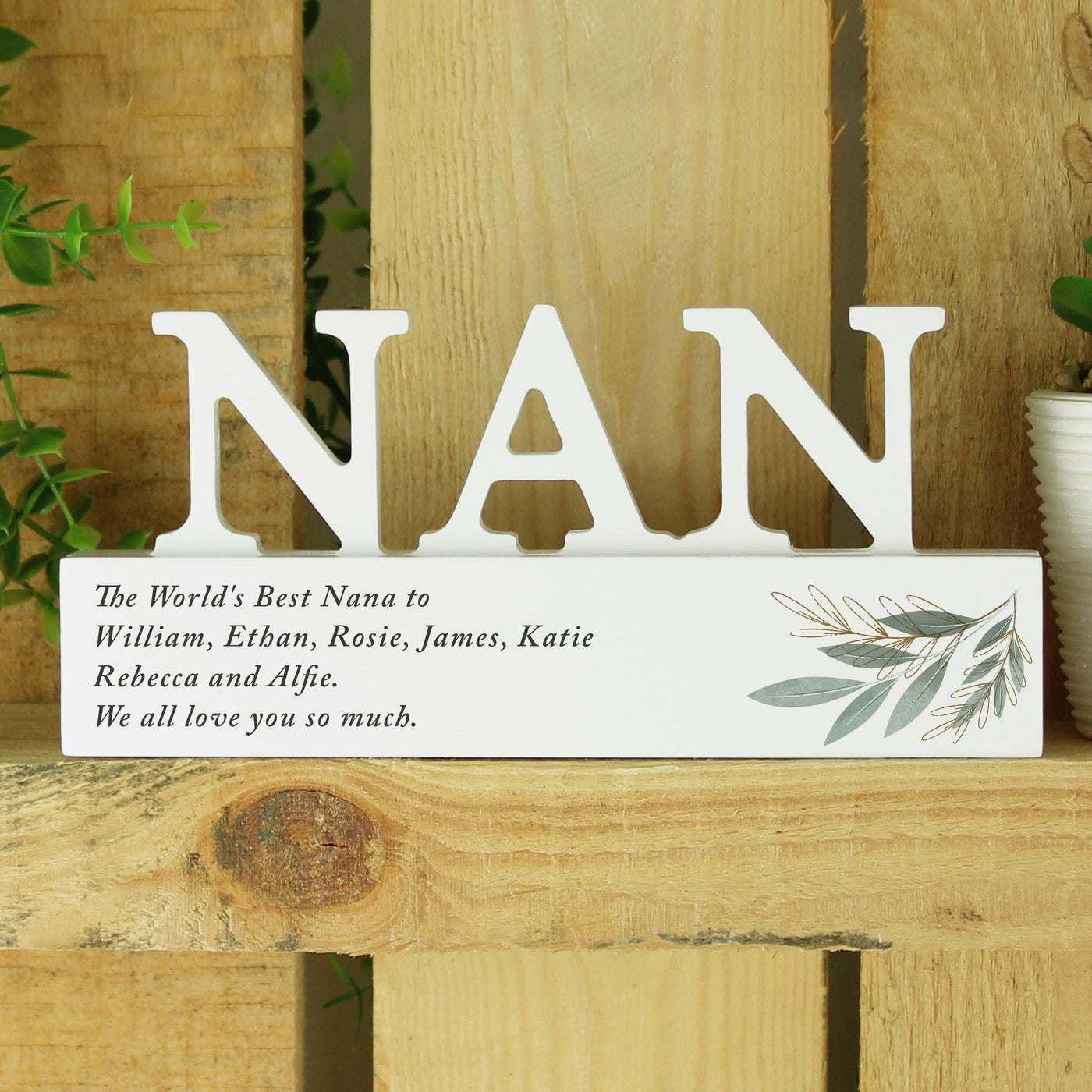 Personalised Botanical Wooden Nan Ornament