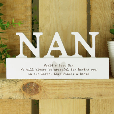 Personalised Free Text Heart Wooden Nan Ornament