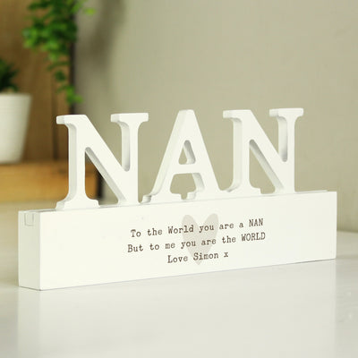 Personalised Free Text Heart Wooden Nan Ornament