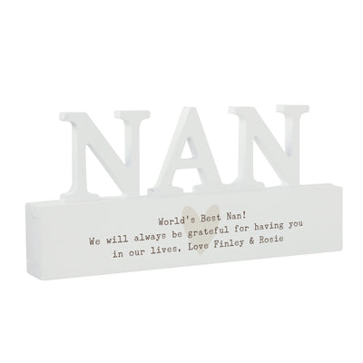Personalised Free Text Heart Wooden Nan Ornament