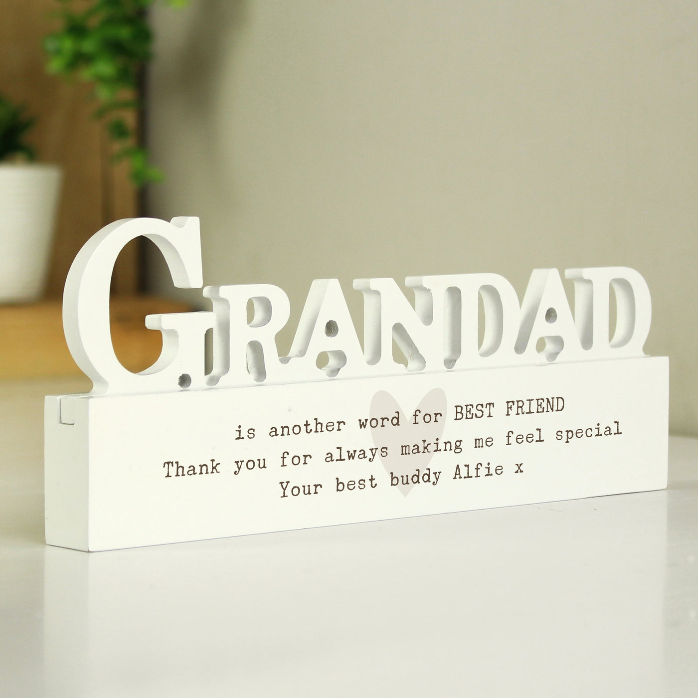 Personalised Free Text Heart Wooden Grandad Ornament