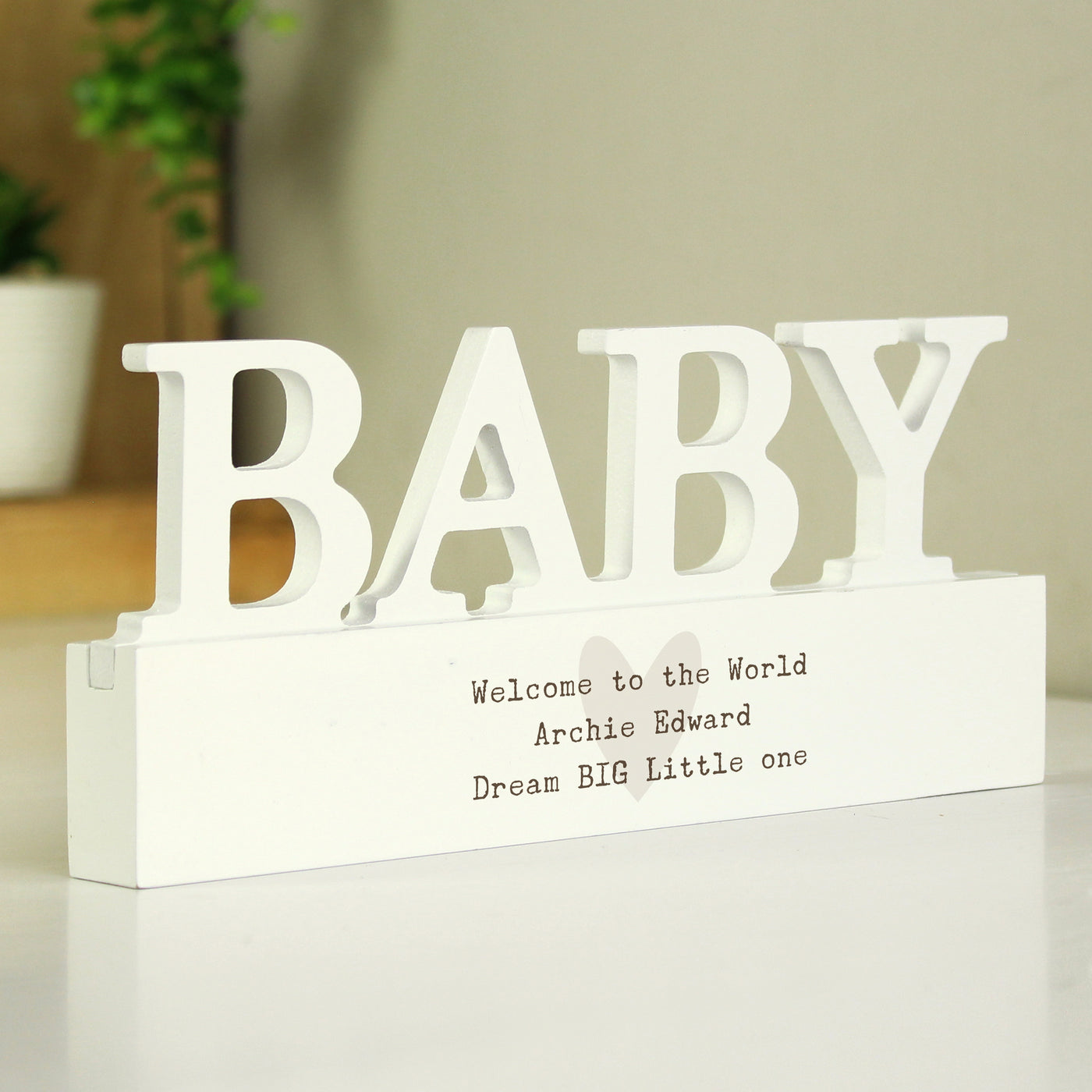 Personalised Free Text Heart Wooden Baby Ornament