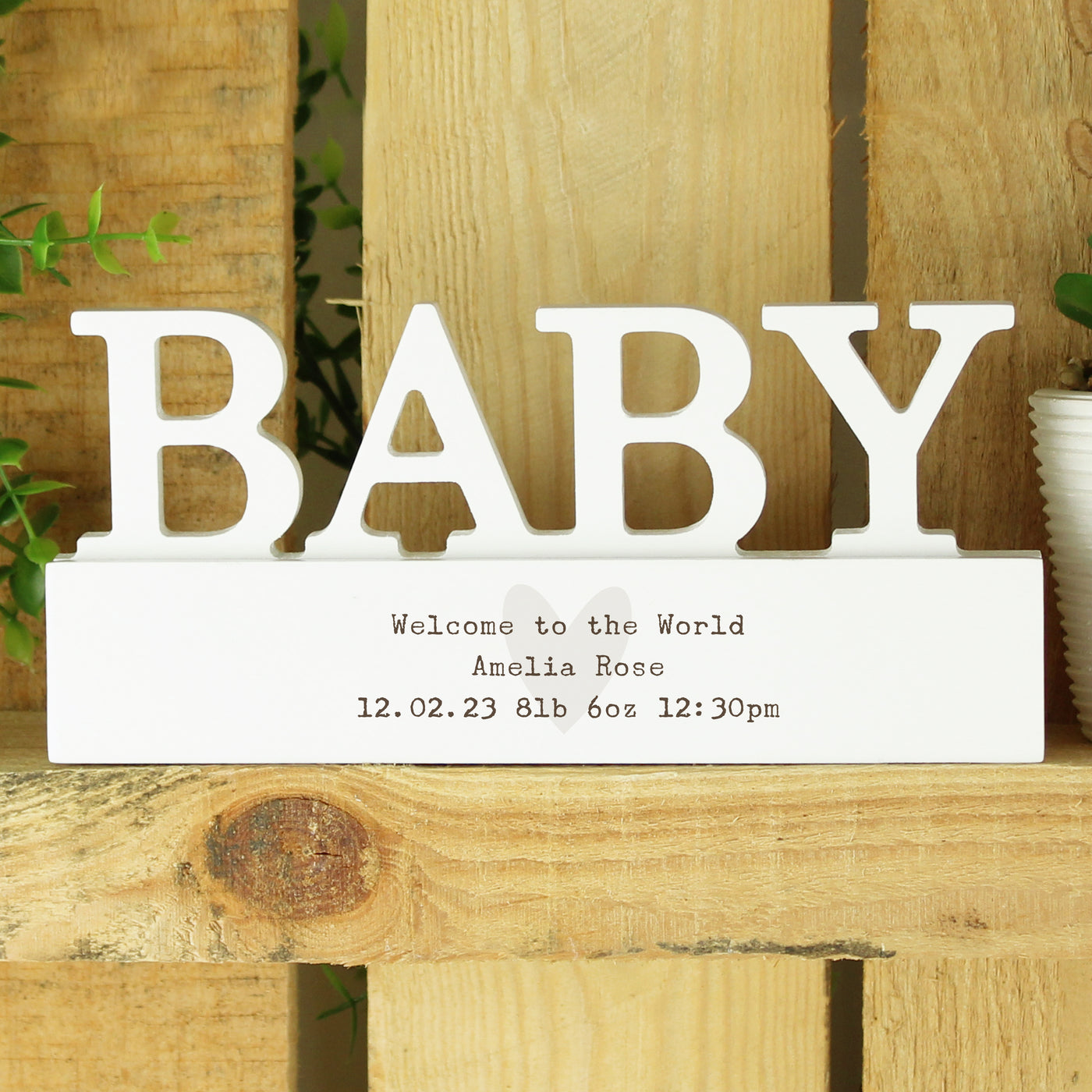Personalised Free Text Heart Wooden Baby Ornament