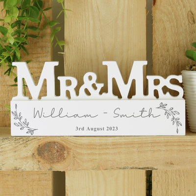 Personalised Leaf Wooden Mr & Mrs Ornament