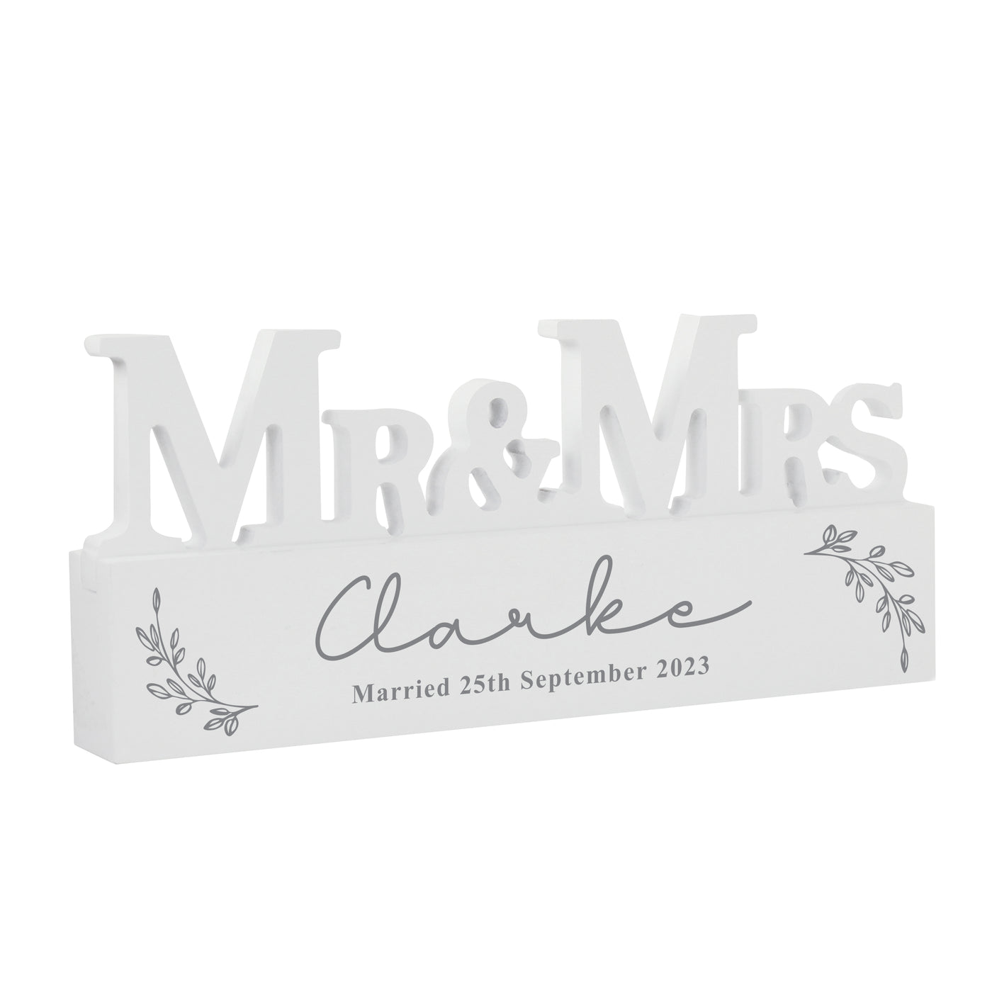 Personalised Leaf Wooden Mr & Mrs Ornament