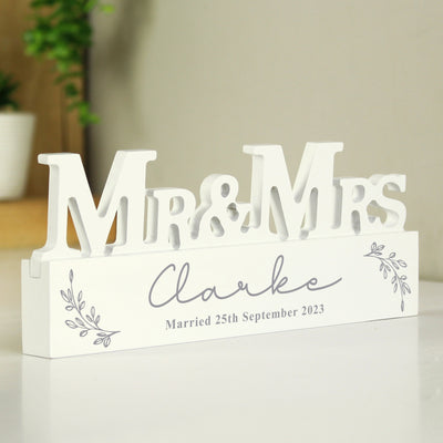 Personalised Leaf Wooden Mr & Mrs Ornament