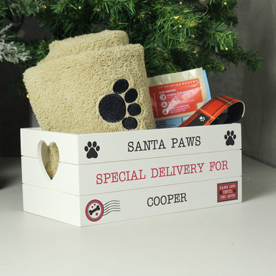 Personalised Santa Paws White Wooden Crate