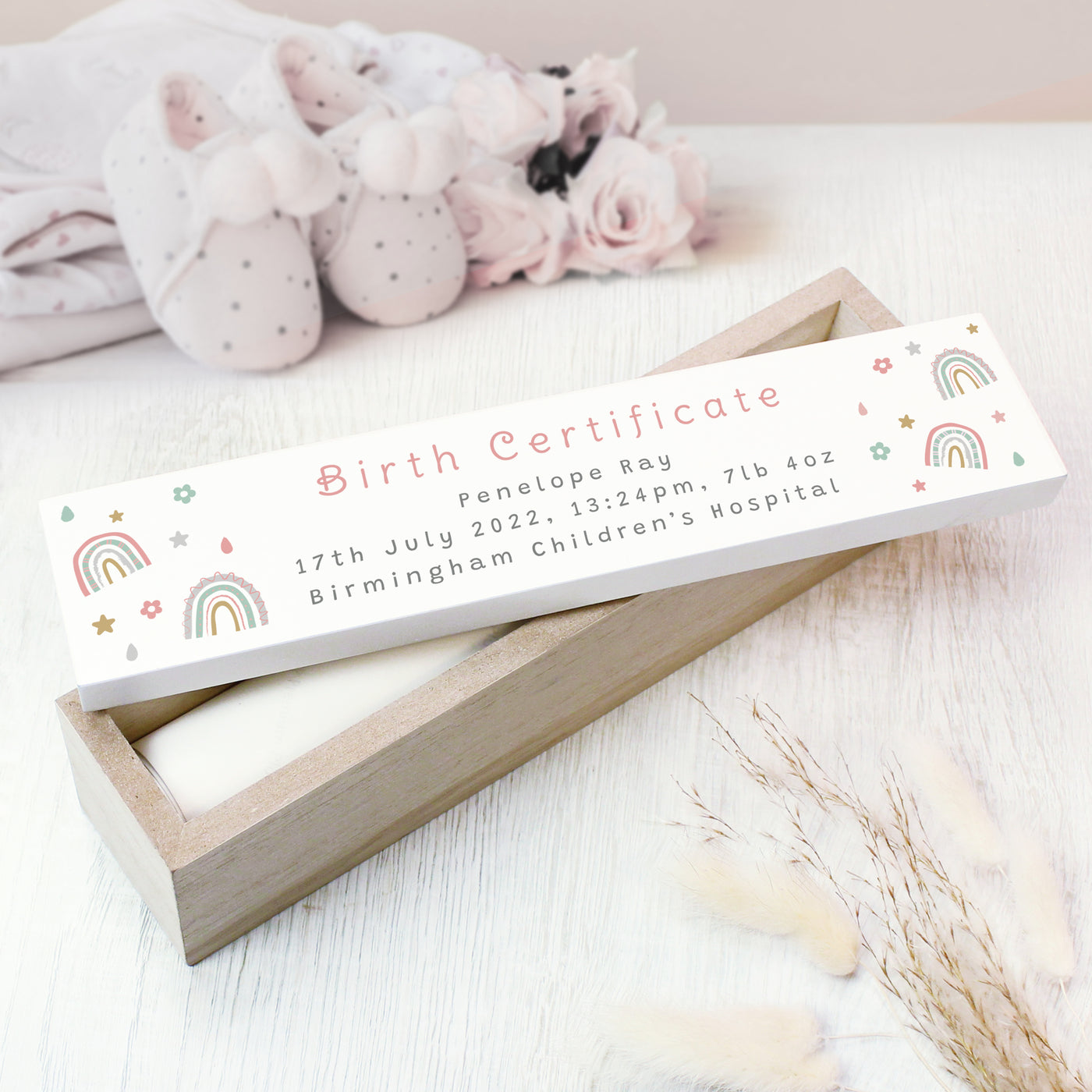 Personalised Rainbow Wooden Certificate Holder