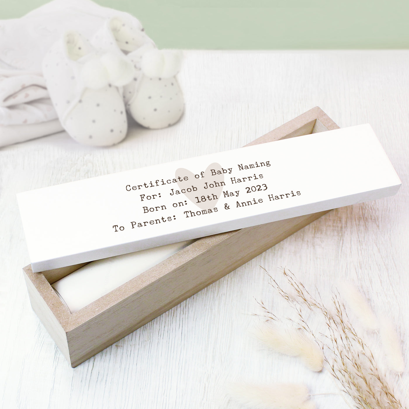 Personalised Free Text Heart Wooden Certificate Holder