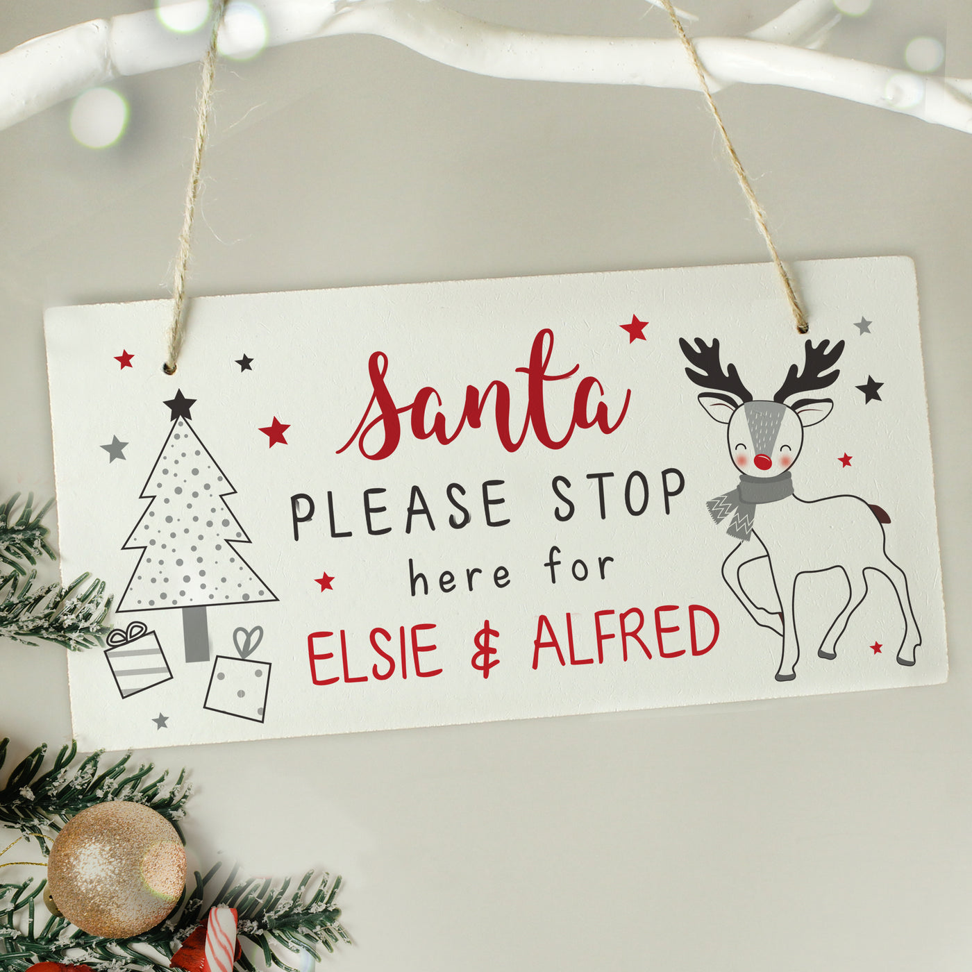 Personalised Rudolph Santa Please Stop Here Hanging Sign