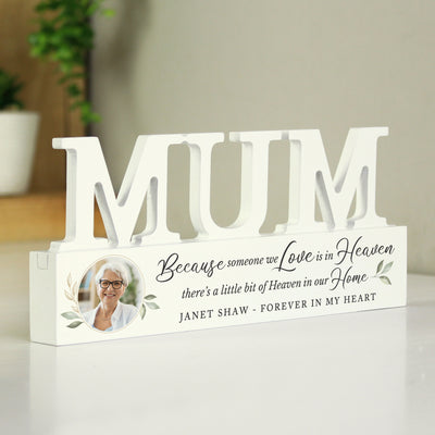 Personalised Botanical Memorial Photo Upload Wooden Mum Ornament