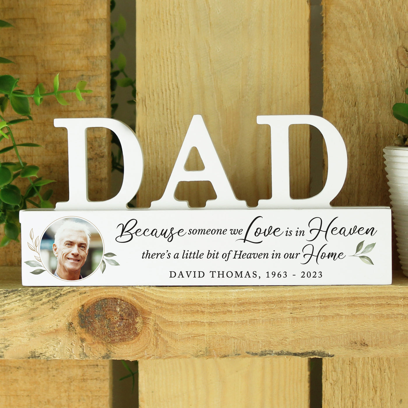 Personalised Botanical Memorial Photo Upload Wooden Dad Ornament