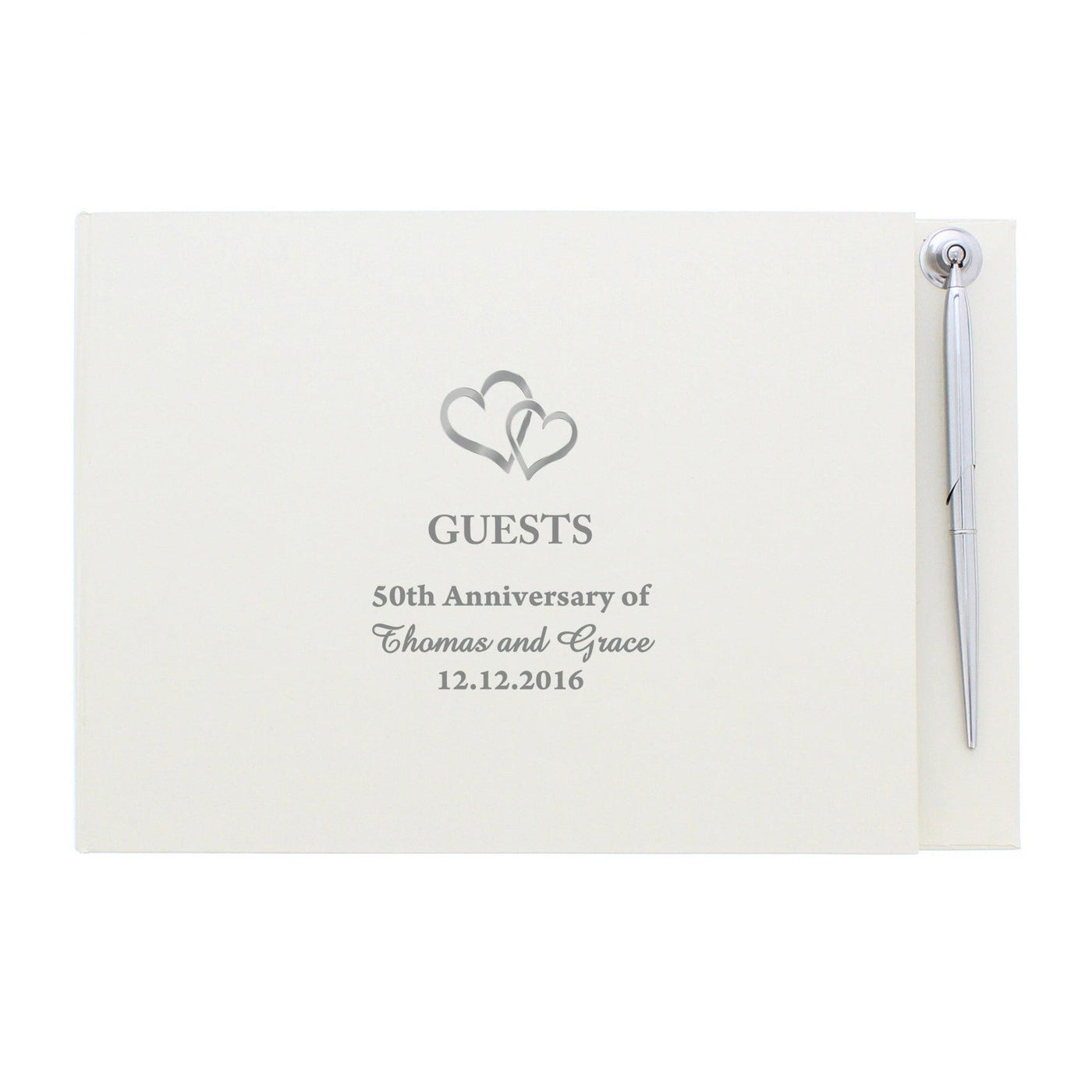 Personalised Hearts Design Hardback Guest Book & Pen - Shop Personalised Gifts