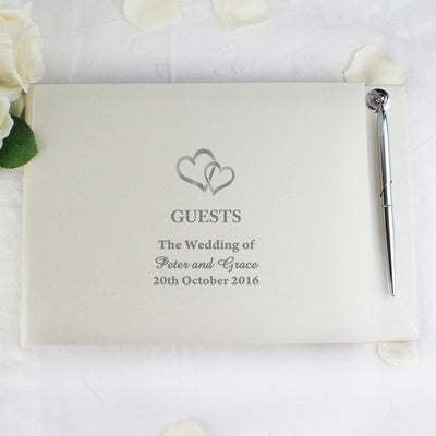 Personalised Hearts Design Hardback Guest Book & Pen - Shop Personalised Gifts