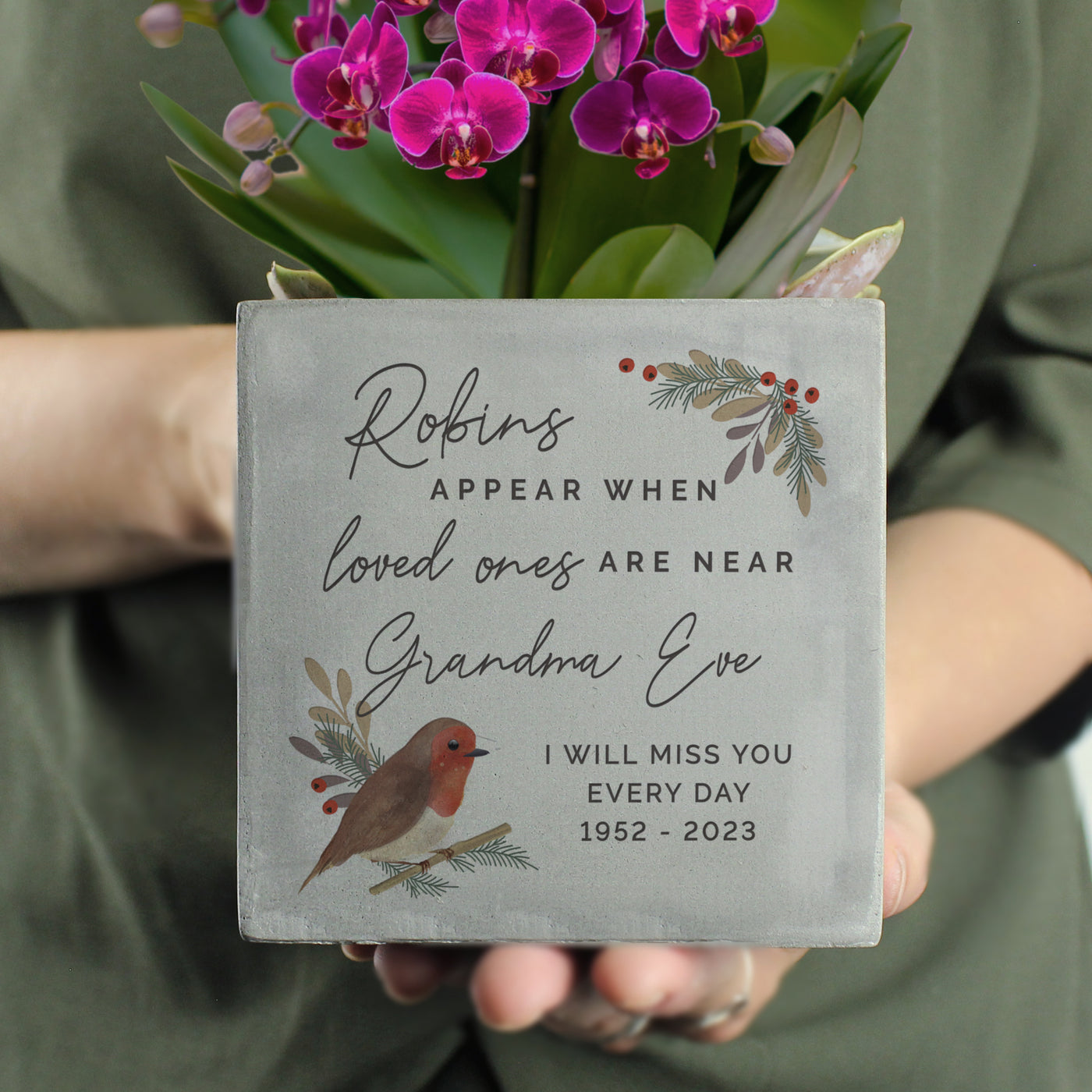 Personalised Robins Appear Concrete Plant Pot