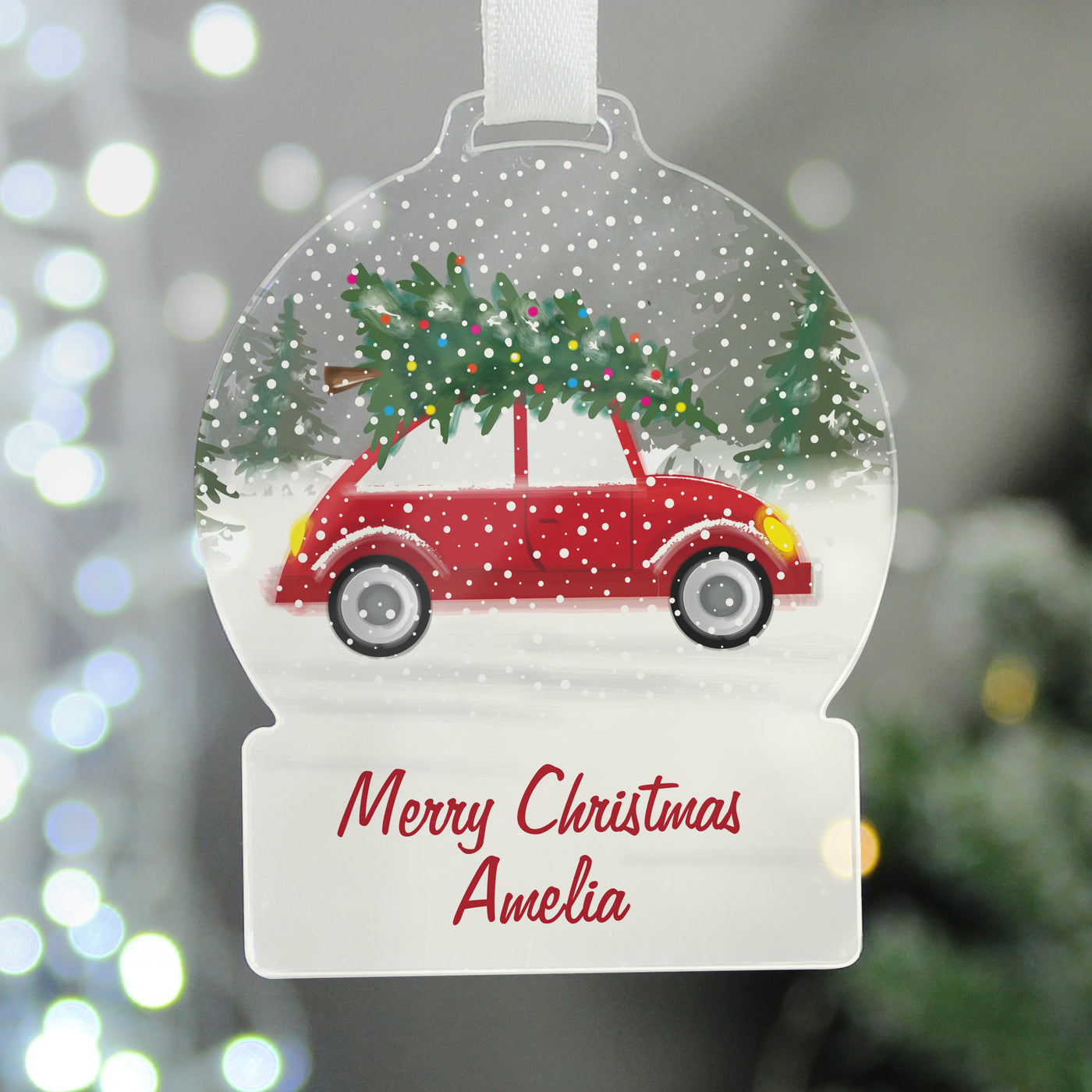 Personalised Driving Home For Christmas Acrylic Snow Globe Decoration