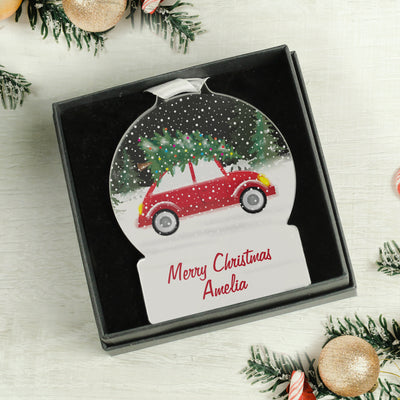 Personalised Driving Home For Christmas Acrylic Snow Globe Decoration