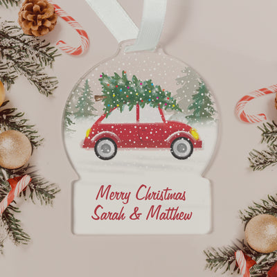 Personalised Driving Home For Christmas Acrylic Snow Globe Decoration