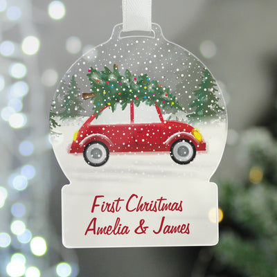 Personalised Driving Home For Christmas Acrylic Snow Globe Decoration