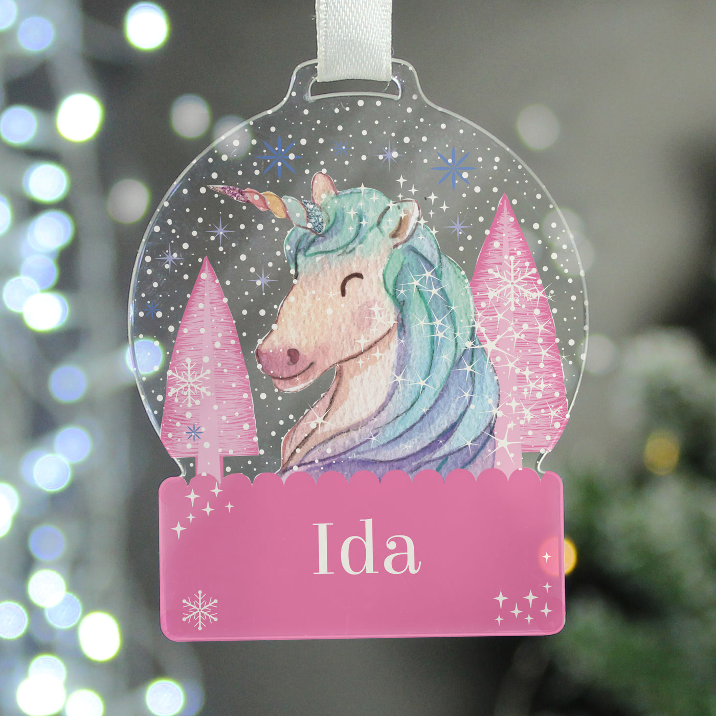 Personalised Unicorn Acrylic Snow Globe Decoration