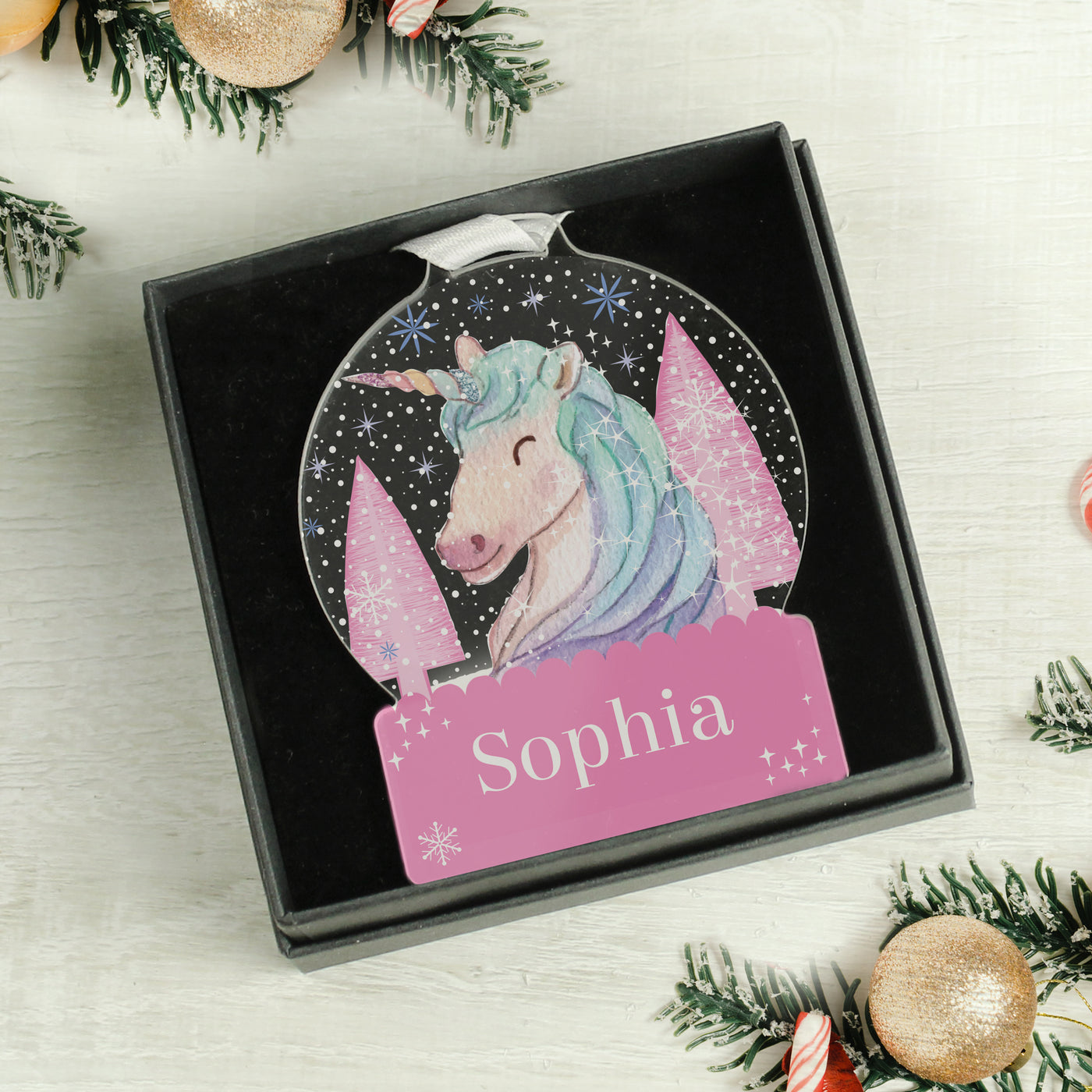 Personalised Unicorn Acrylic Snow Globe Decoration