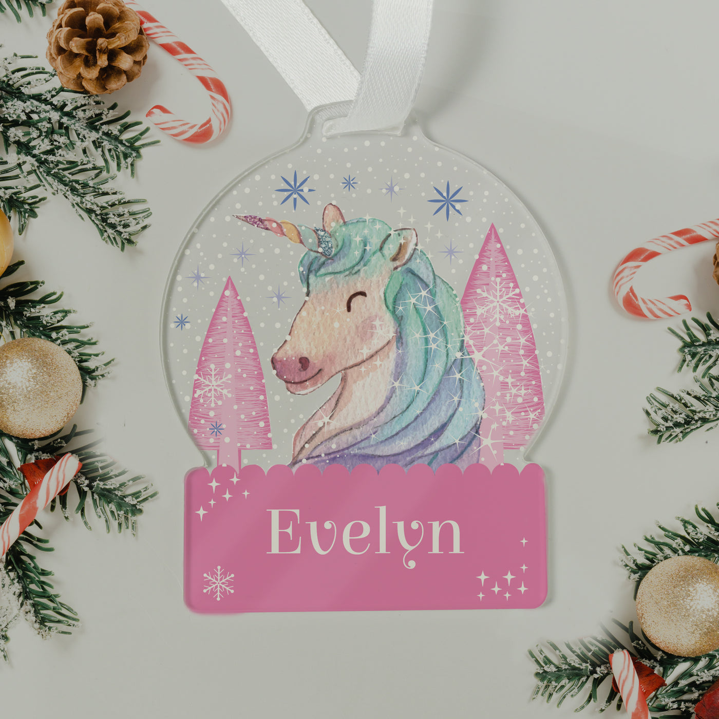 Personalised Unicorn Acrylic Snow Globe Decoration