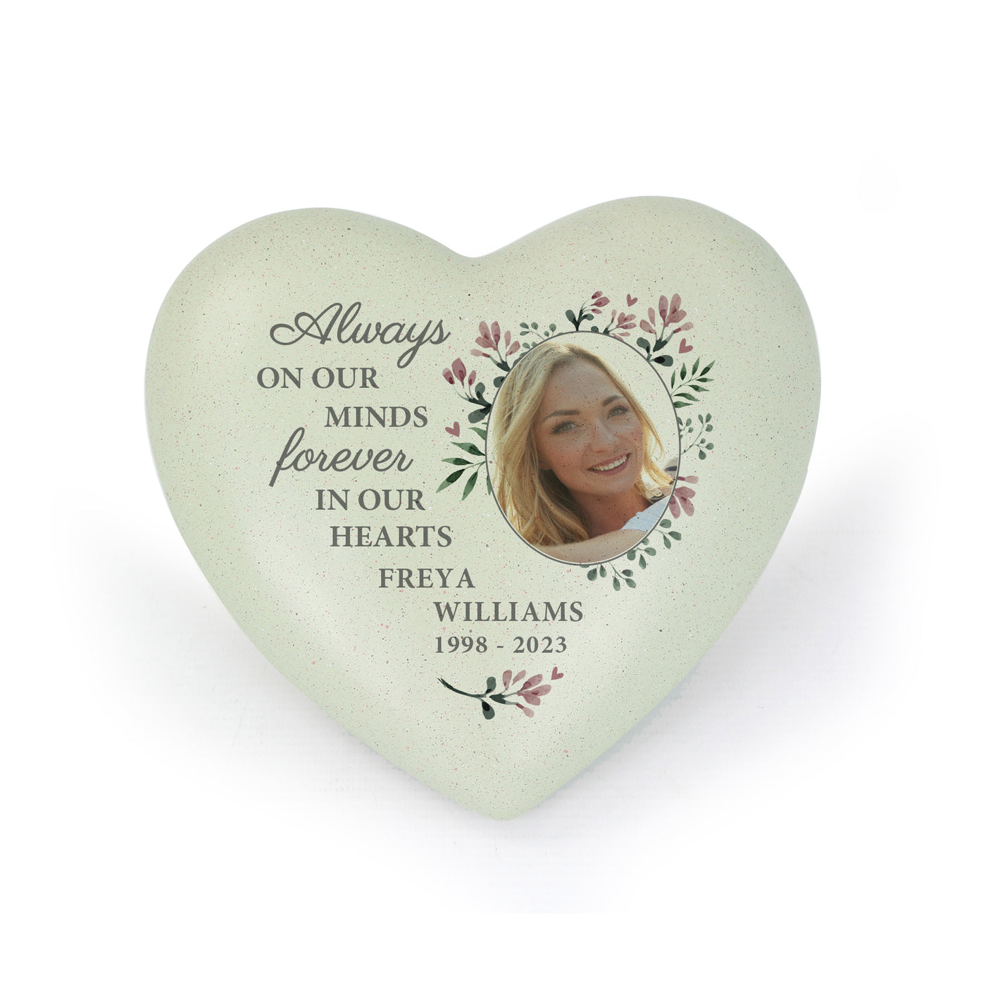 Personalised Floral Photo Upload Memorial Resin Heart