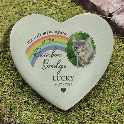 Personalised Pet Rainbow Photo Upload Memorial Resin Heart