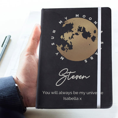 Personalised Moon & Stars Black Hardback A5 Notebook - Shop Personalised Gifts