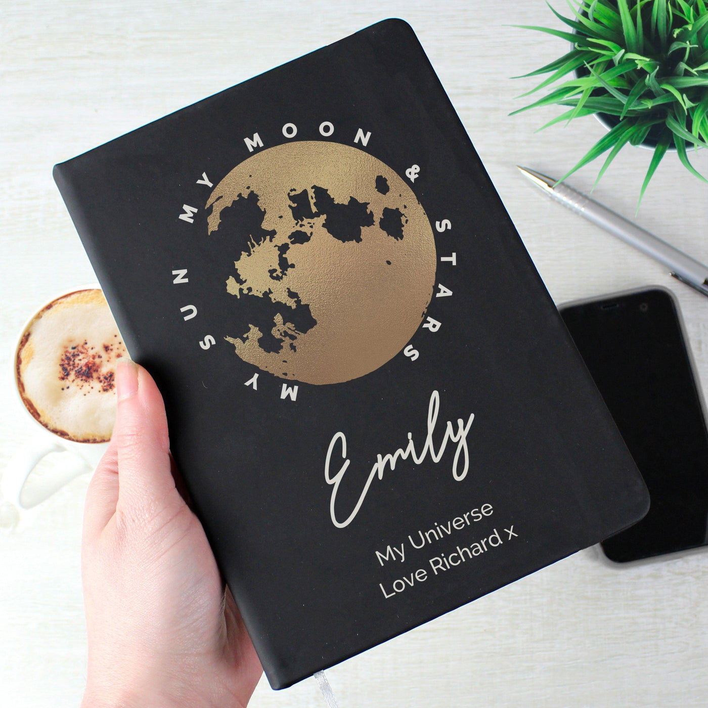 Personalised Moon & Stars Black Hardback A5 Notebook - Shop Personalised Gifts