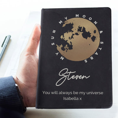 Personalised Moon & Stars Black Hardback A5 Notebook - Shop Personalised Gifts