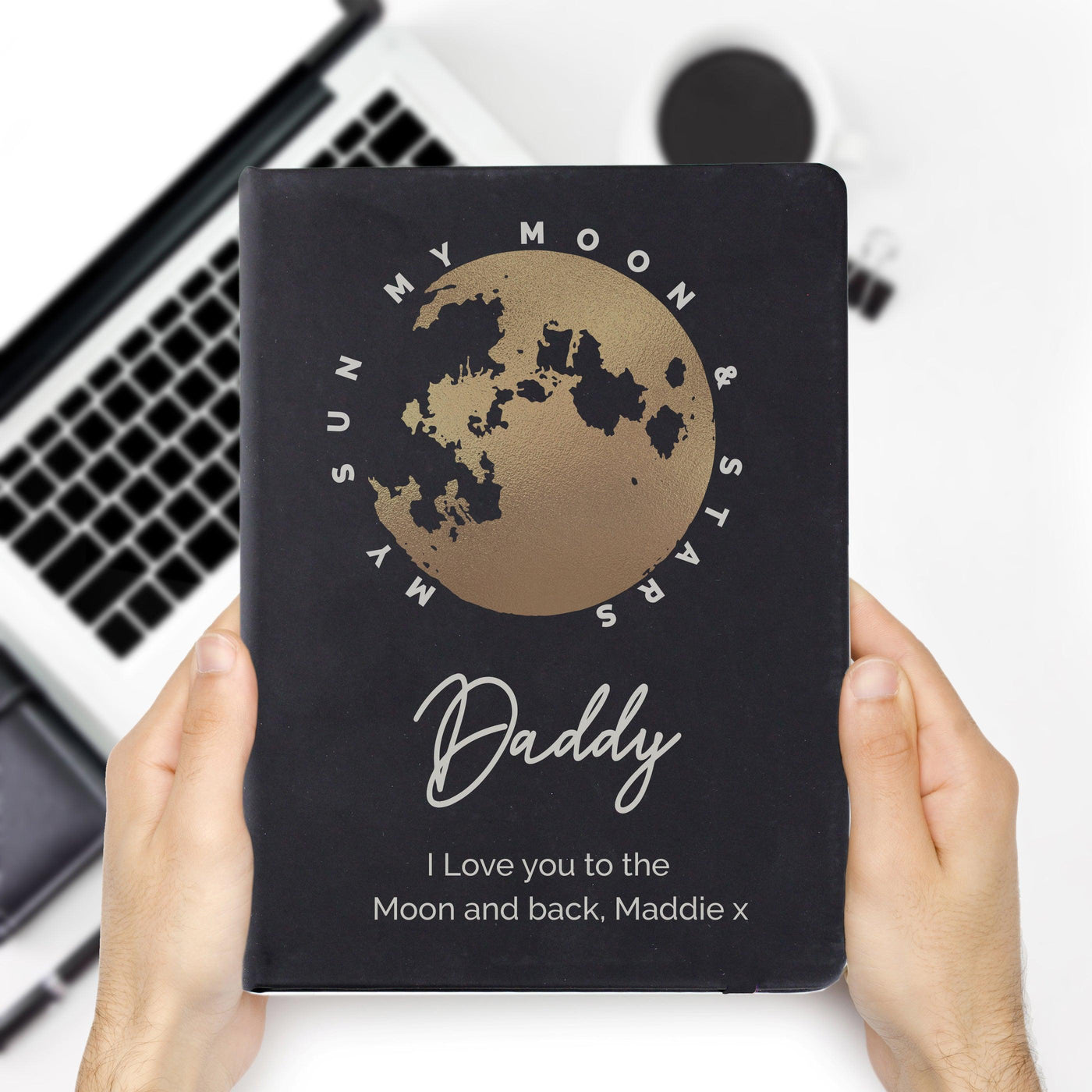 Personalised Moon & Stars Black Hardback A5 Notebook - Shop Personalised Gifts