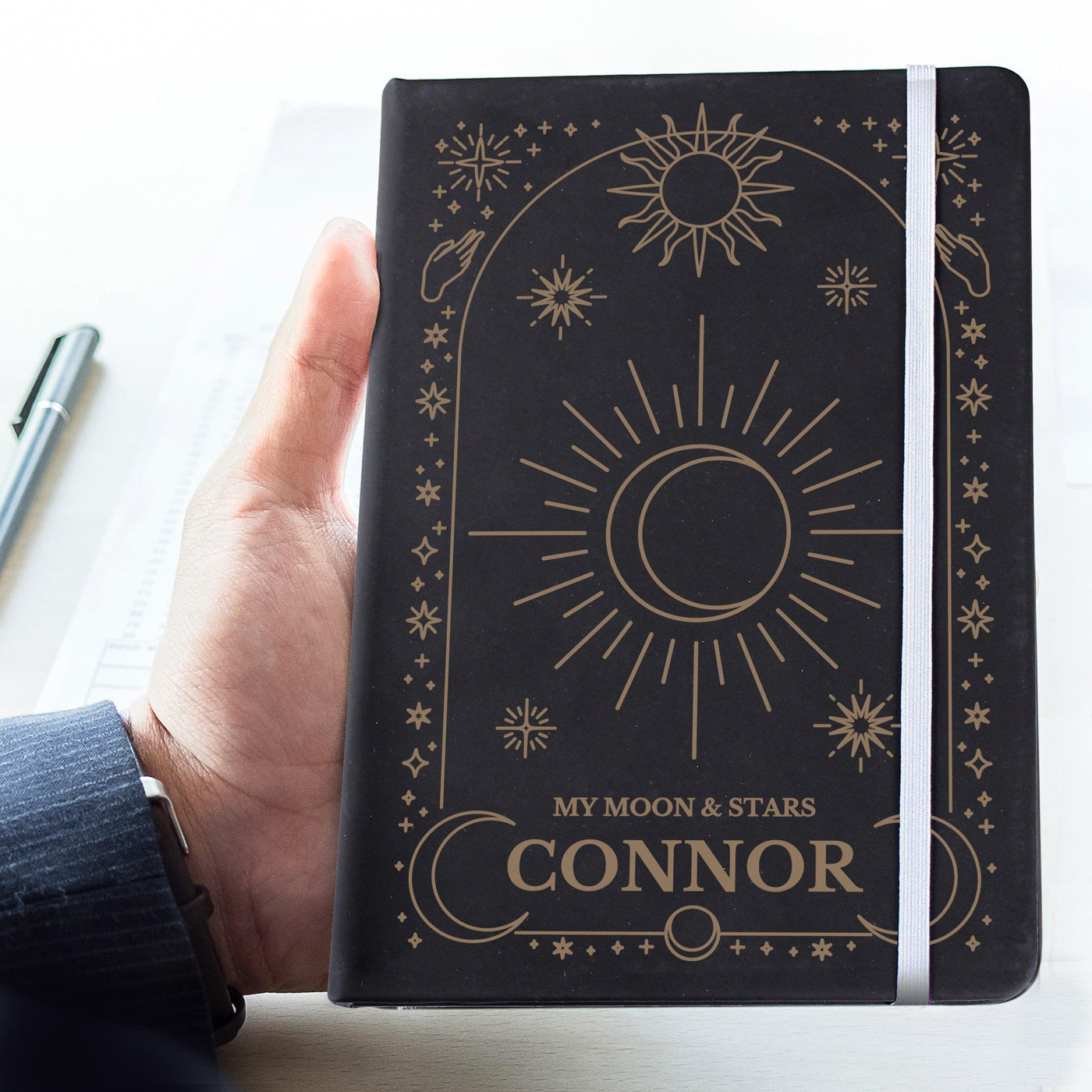 Personalised Celestial Black Hardback A5 Notebook - Shop Personalised Gifts