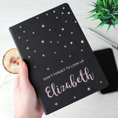 Personalised Starry Black Hardback A5 Notebook - Shop Personalised Gifts