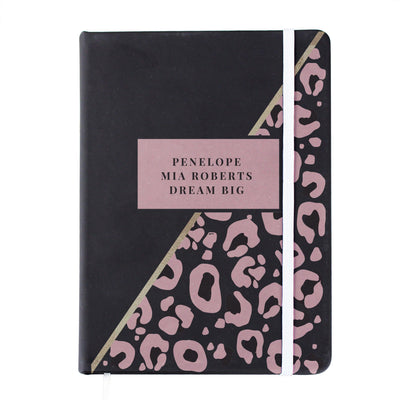 Personalised Leopard Print Black Hardback A5 Notebook - Shop Personalised Gifts