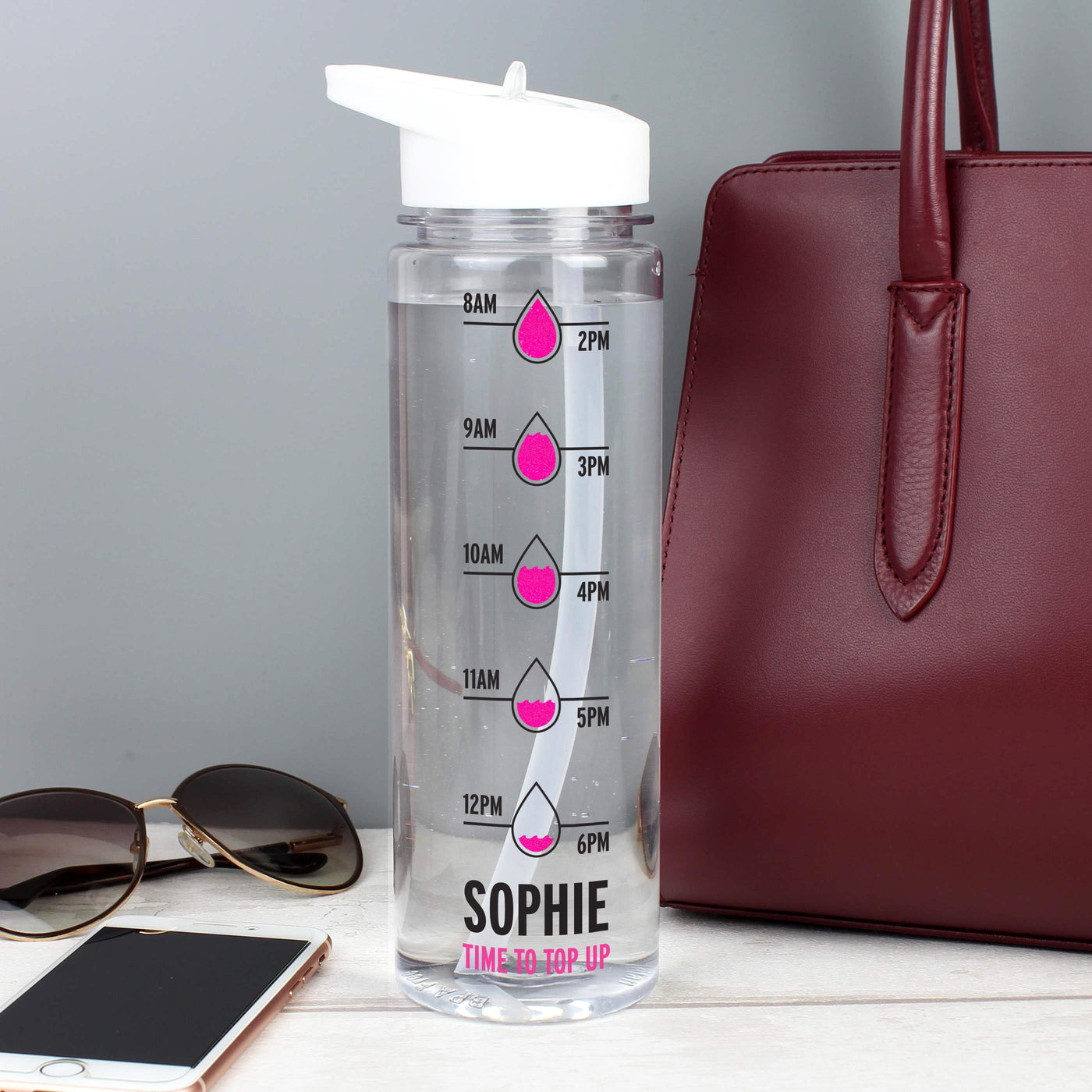 Personalised Pink 'Hydration Tracker' Island Water Drinks Bottle - Shop Personalised Gifts