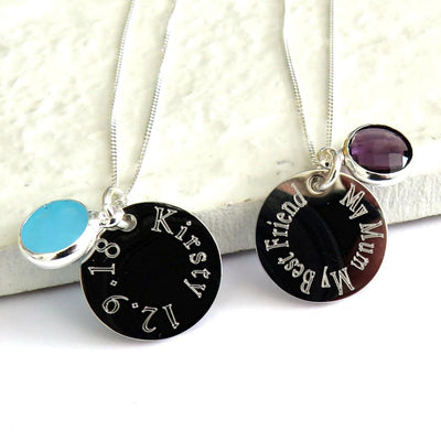 Personalised Edge Engraved Sterling Silver Necklace & Birthstone - Shop Personalised Gifts